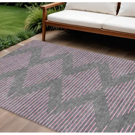Gray And Pink Geometric Washable Indoor Outdoor Area Rug Photo 1