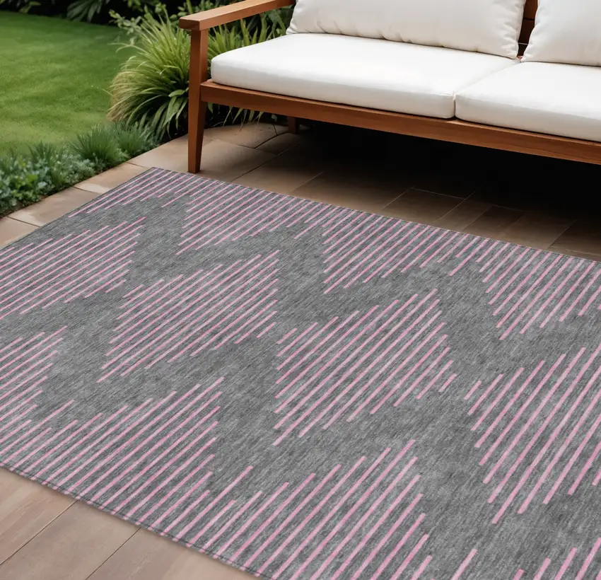 Gray And Pink Geometric Washable Indoor Outdoor Area Rug Photo 1