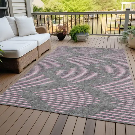 Gray And Pink Geometric Washable Indoor Outdoor Area Rug Photo 8