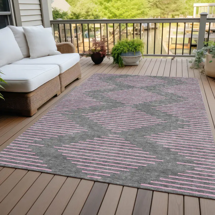 Gray And Pink Geometric Washable Indoor Outdoor Area Rug Photo 8
