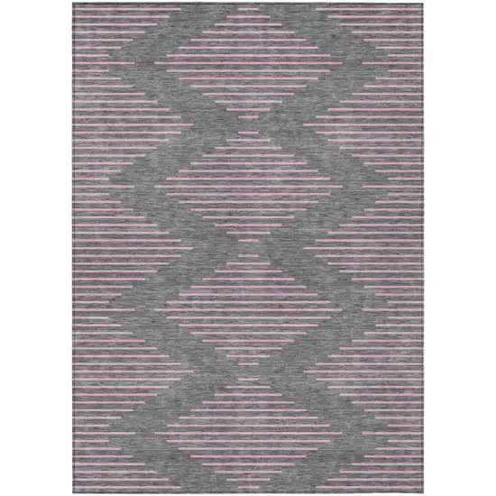 Gray And Pink Geometric Washable Indoor Outdoor Area Rug Photo 2