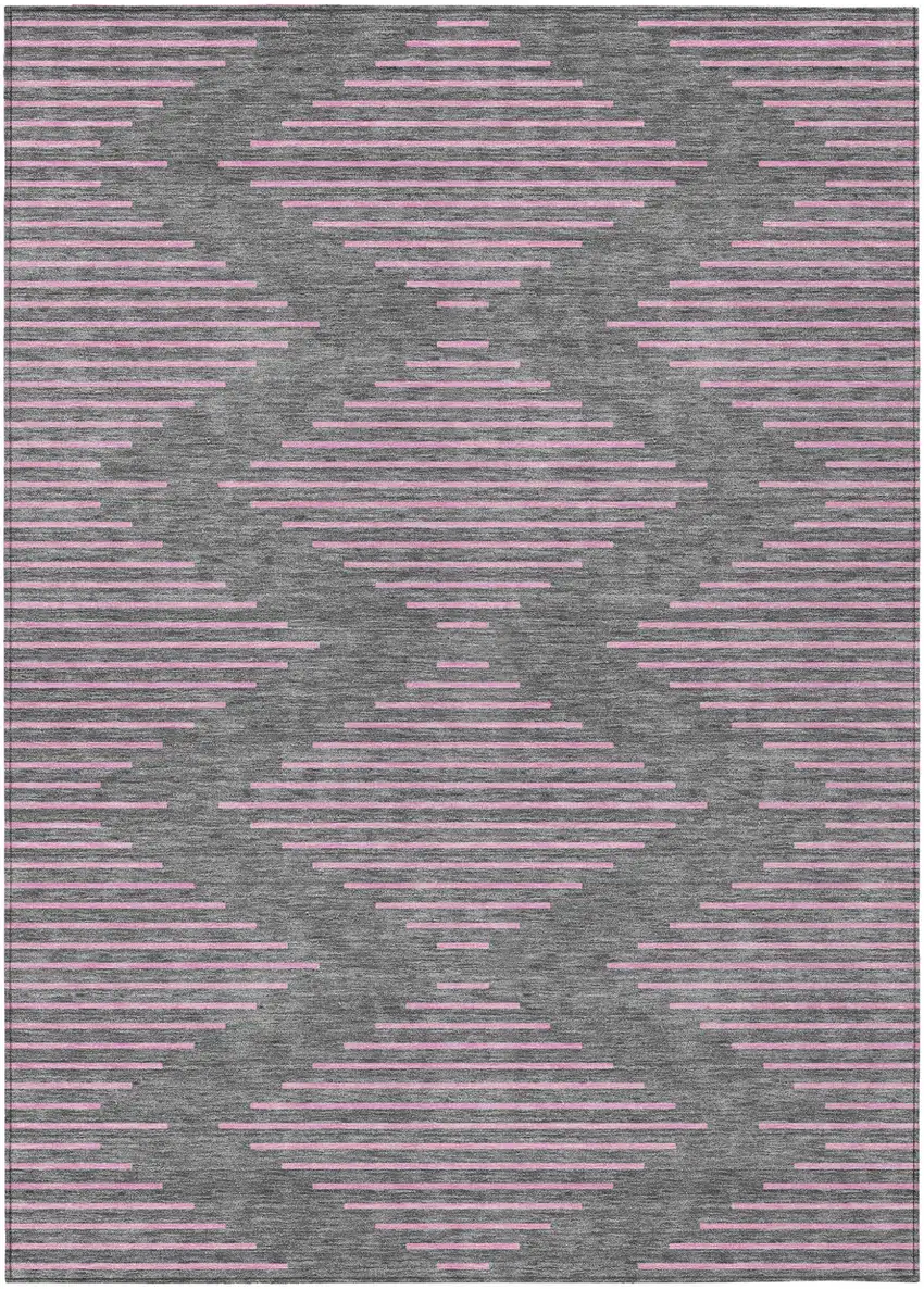 Gray And Pink Geometric Washable Indoor Outdoor Area Rug Photo 2