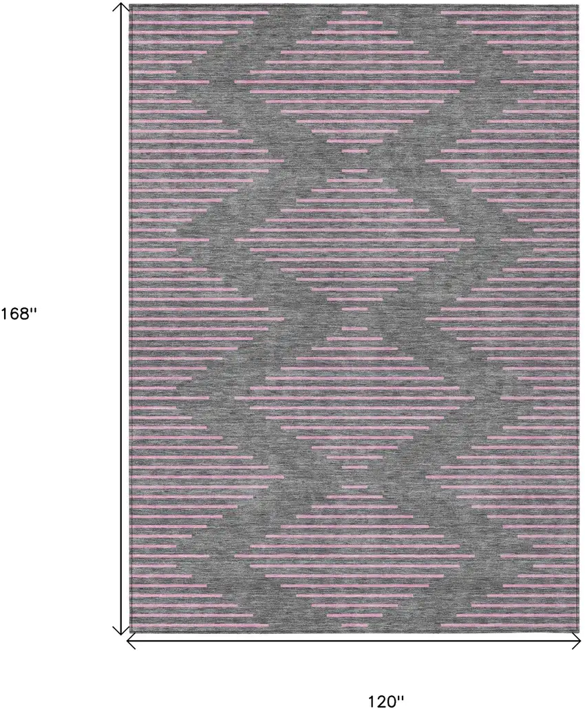 Gray And Pink Geometric Washable Indoor Outdoor Area Rug Photo 3