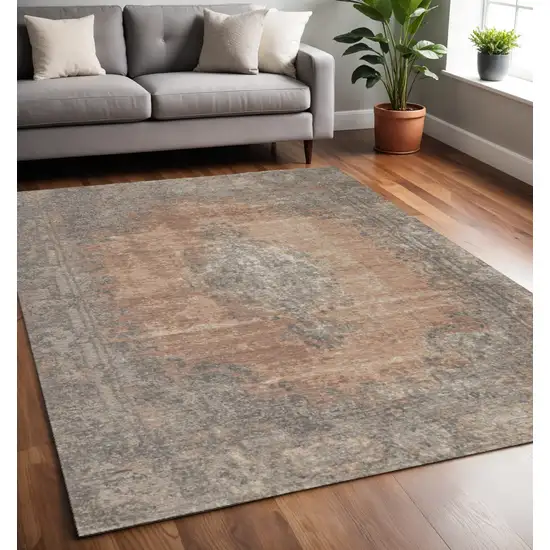 Gray And Pink Medallion Area Rug Photo 1