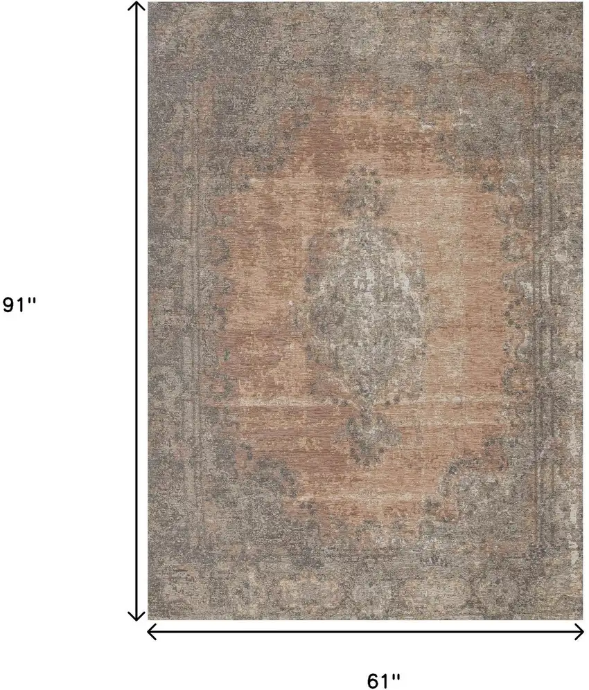 Gray And Pink Medallion Area Rug Photo 3