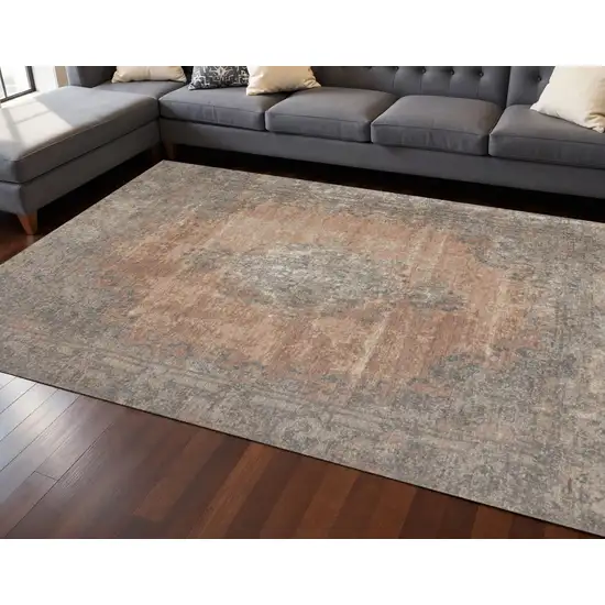 Gray And Pink Medallion Area Rug Photo 1