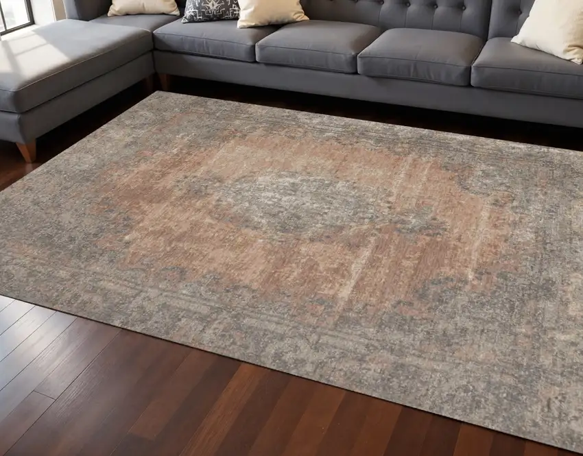 Gray And Pink Medallion Area Rug Photo 1