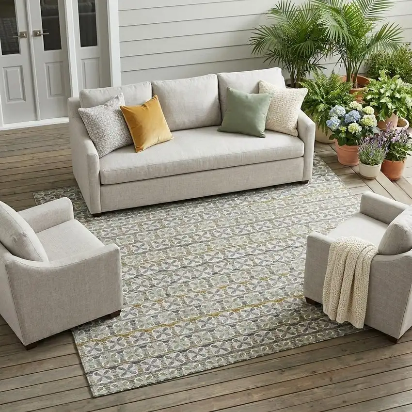 Gray And Pink Striped Washable Indoor Outdoor Area Rug Photo 1