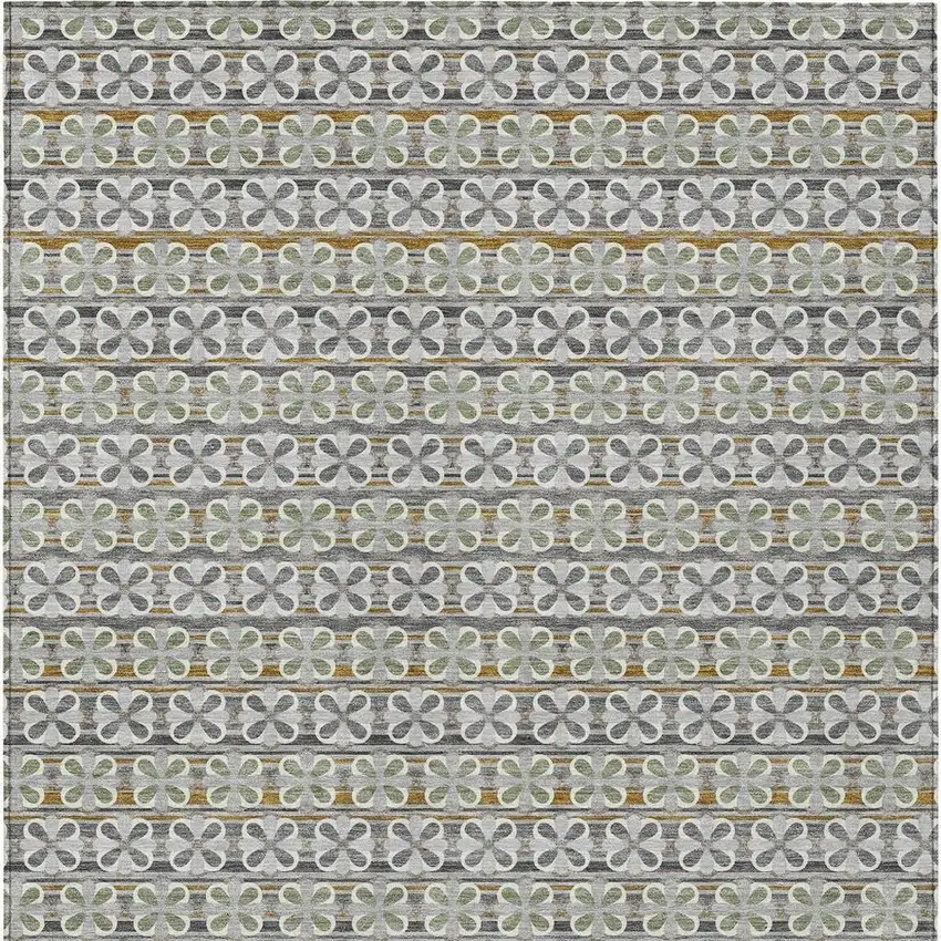 Gray And Pink Striped Washable Indoor Outdoor Area Rug Photo 6