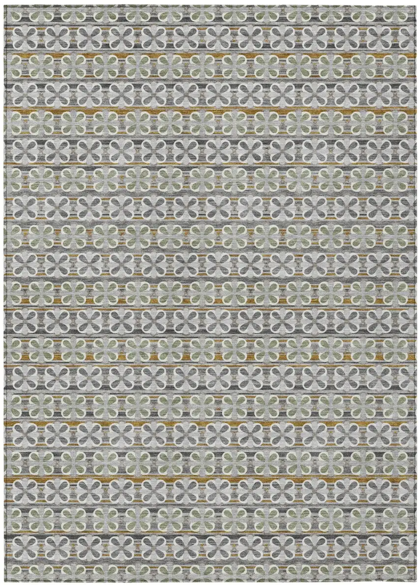 Gray And Pink Striped Washable Indoor Outdoor Area Rug Photo 2