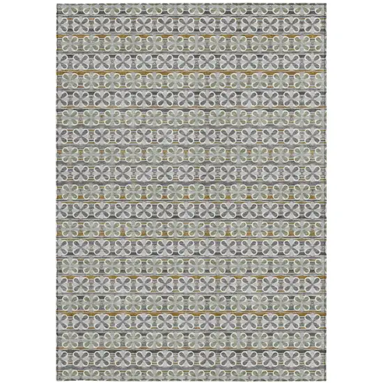 Gray And Pink Striped Washable Indoor Outdoor Area Rug Photo 4