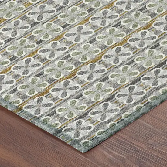 Gray And Pink Striped Washable Indoor Outdoor Area Rug Photo 7