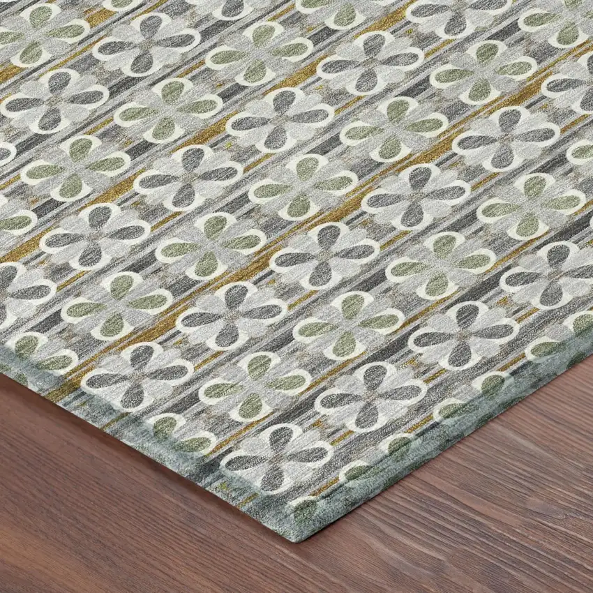 Gray And Pink Striped Washable Indoor Outdoor Area Rug Photo 7