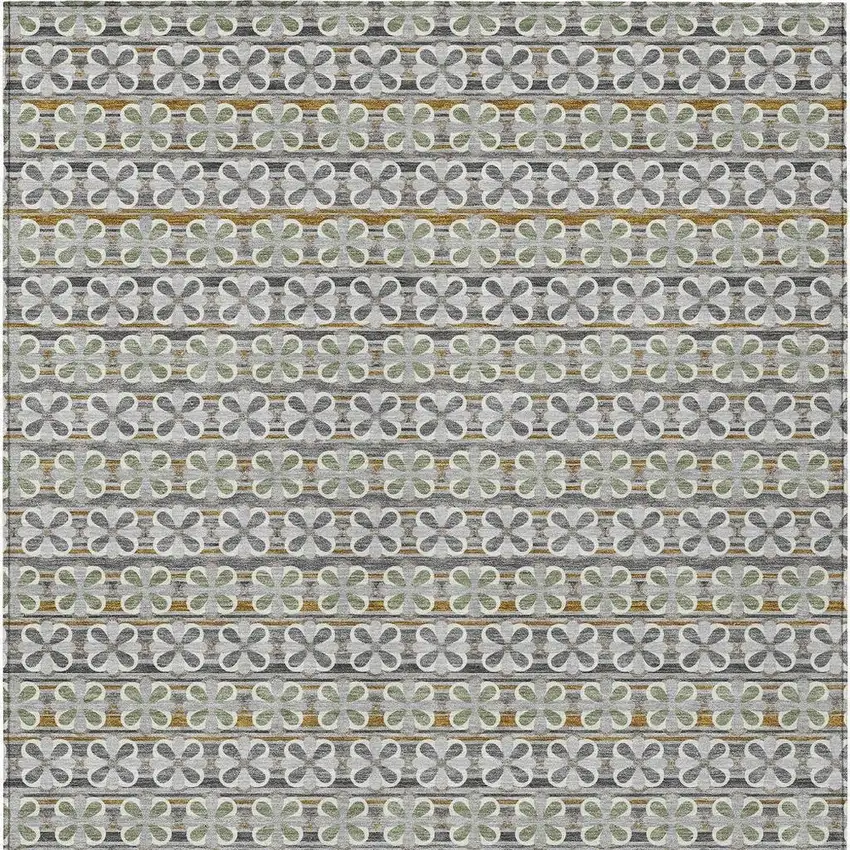Gray And Pink Striped Washable Indoor Outdoor Area Rug Photo 3