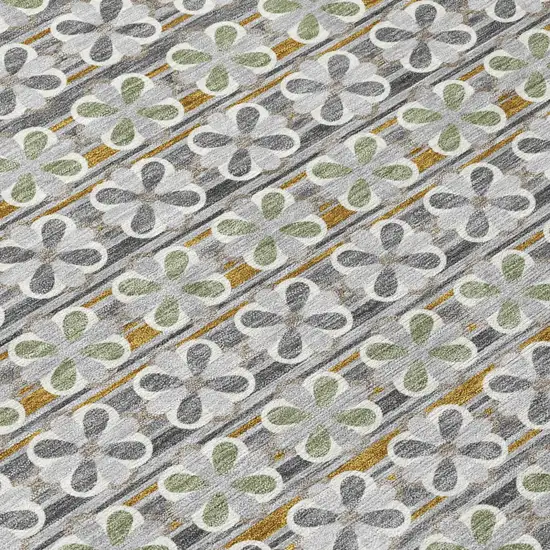 Gray And Pink Striped Washable Indoor Outdoor Area Rug Photo 8