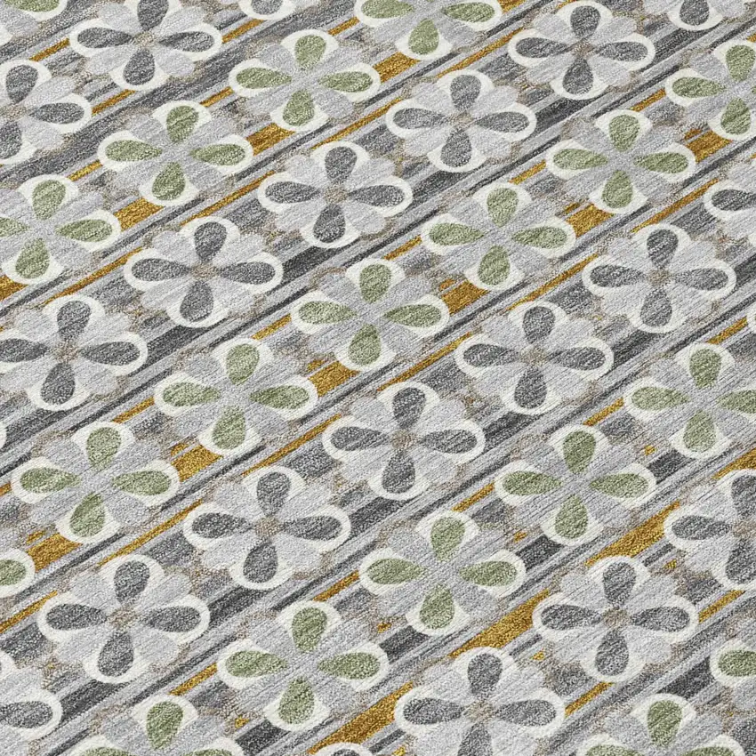 Gray And Pink Striped Washable Indoor Outdoor Area Rug Photo 8