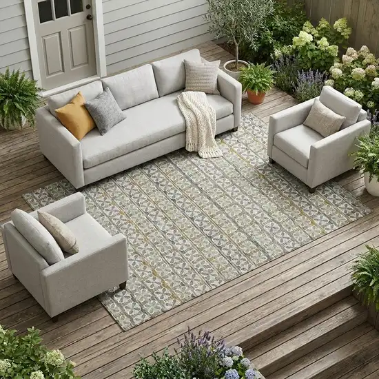 Gray And Pink Striped Washable Indoor Outdoor Area Rug Photo 1