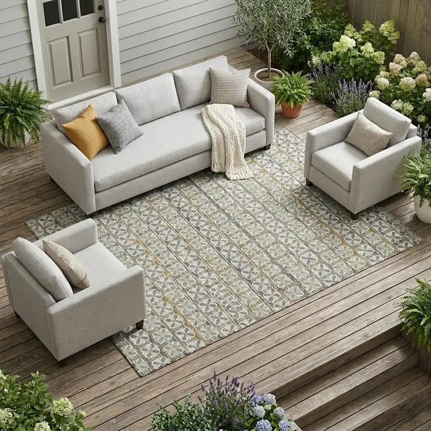 Gray And Pink Striped Washable Indoor Outdoor Area Rug Photo 1