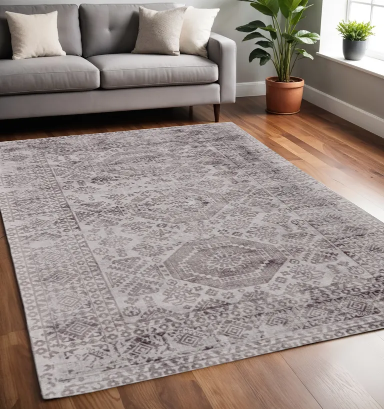Gray And Purple Abstract Hand Woven Area Rug Photo 5