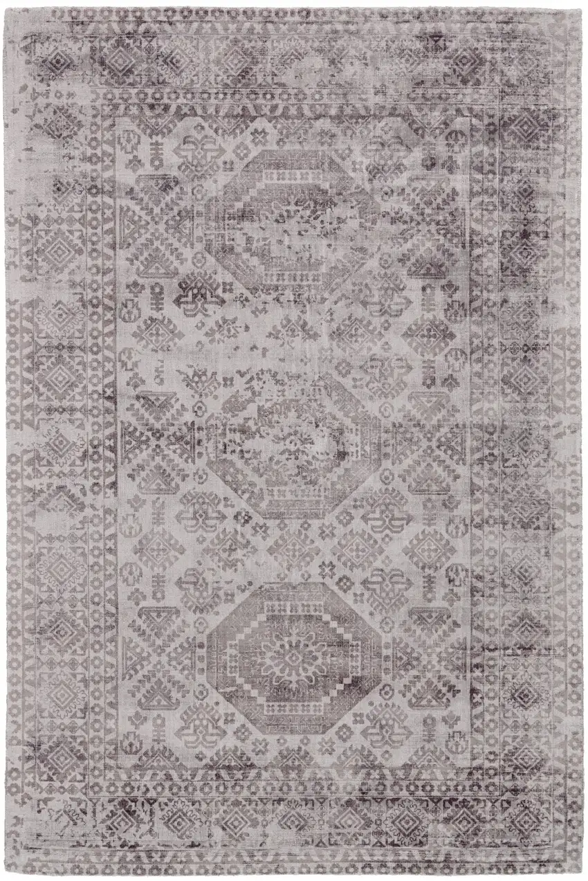 Gray And Purple Abstract Hand Woven Area Rug Photo 1