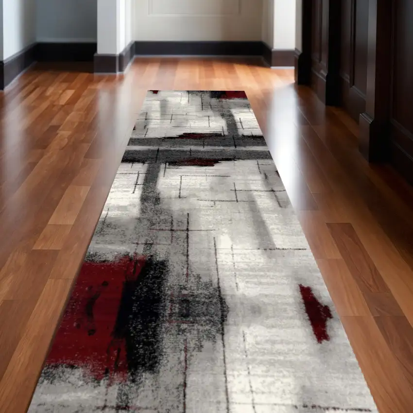 Gray And Red Abstract Area Rug Photo 1