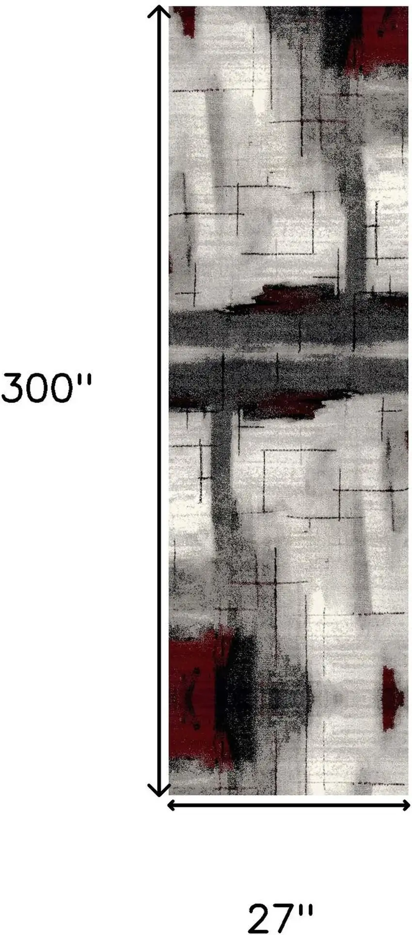 Gray And Red Abstract Runner Rug Photo 4
