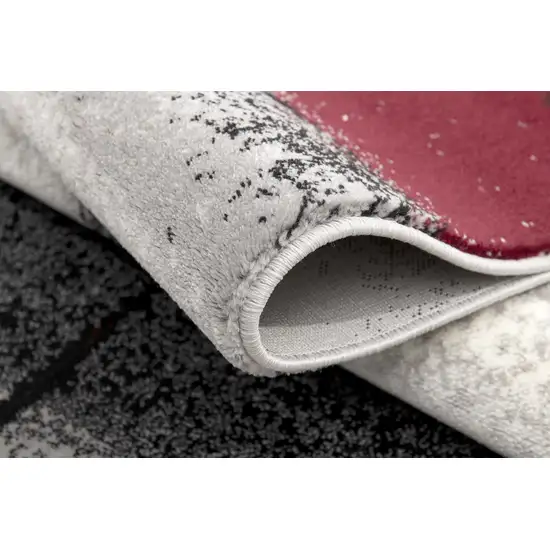 Gray And Red Abstract Runner Rug Photo 6