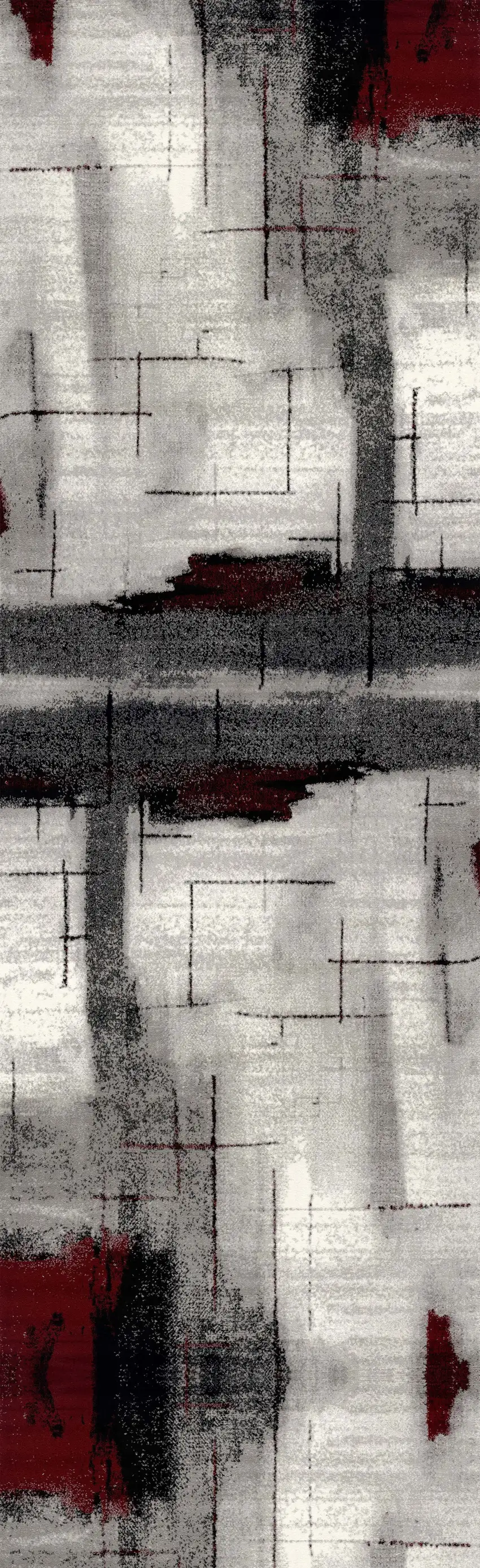 Gray And Red Abstract Runner Rug Photo 2