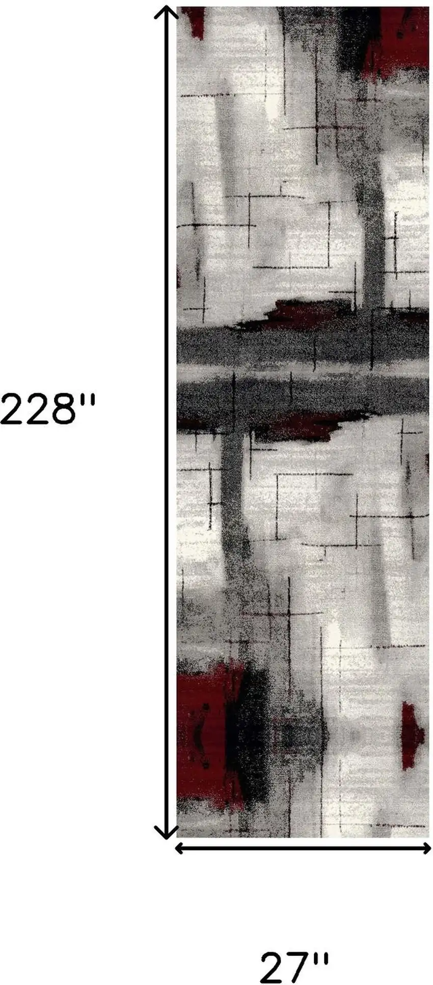 Gray And Red Abstract Runner Rug Photo 4