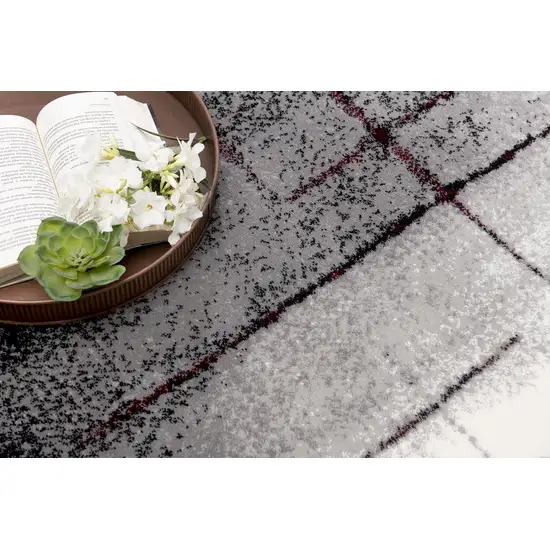 Gray And Red Abstract Runner Rug Photo 5