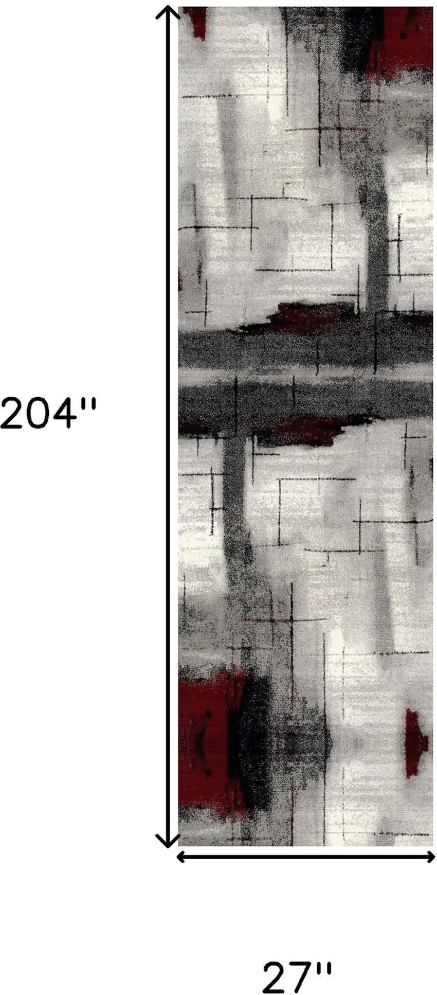 Gray And Red Abstract Runner Rug Photo 4