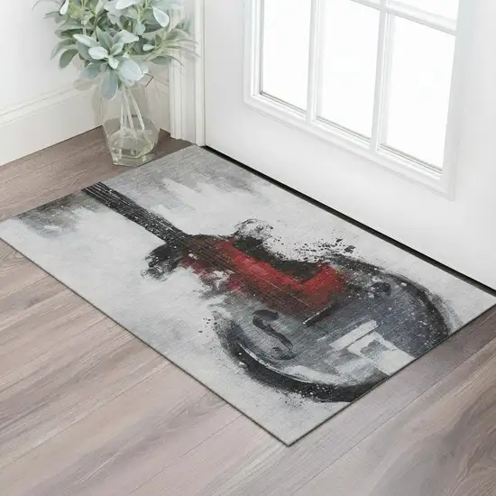Gray And Red Abstract Washable Area Rug With UV Protection Photo 2