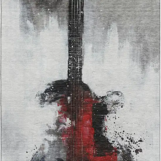 Gray And Red Abstract Washable Area Rug With UV Protection Photo 3