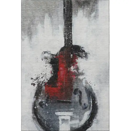 Gray And Red Abstract Washable Area Rug With UV Protection Photo 4