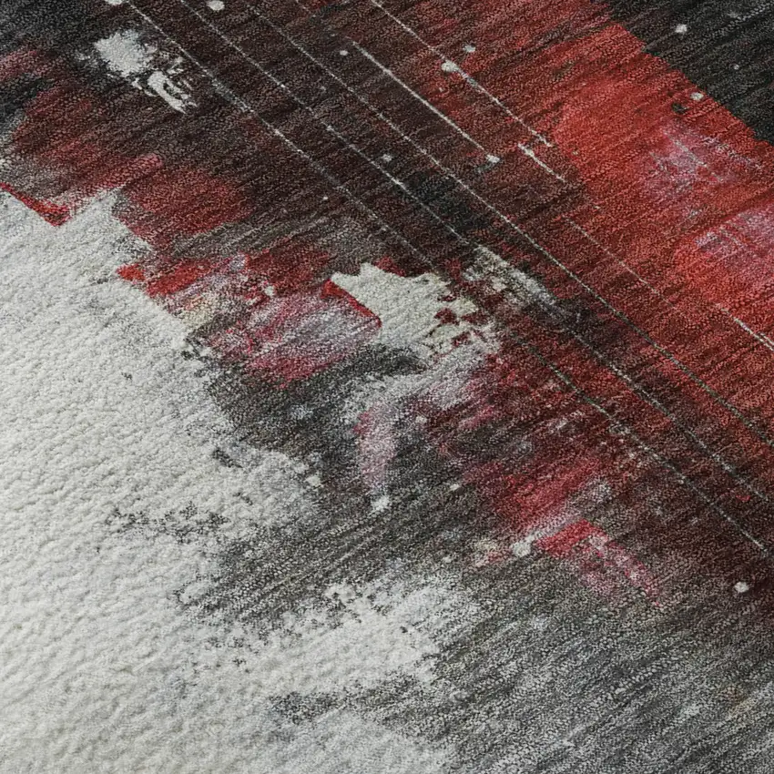 Gray And Red Abstract Washable Area Rug With UV Protection Photo 8