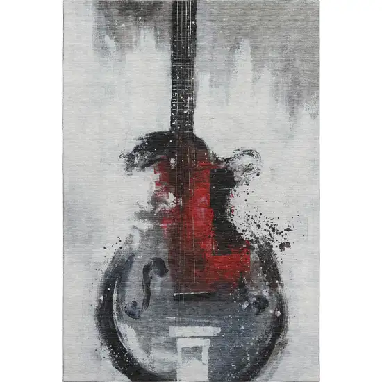 Gray And Red Abstract Washable Area Rug With UV Protection Photo 1