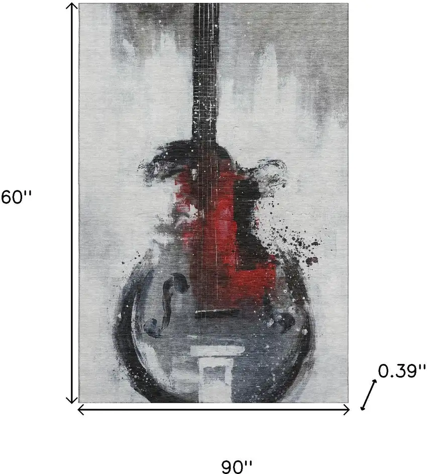 Gray And Red Abstract Washable Area Rug With UV Protection Photo 9