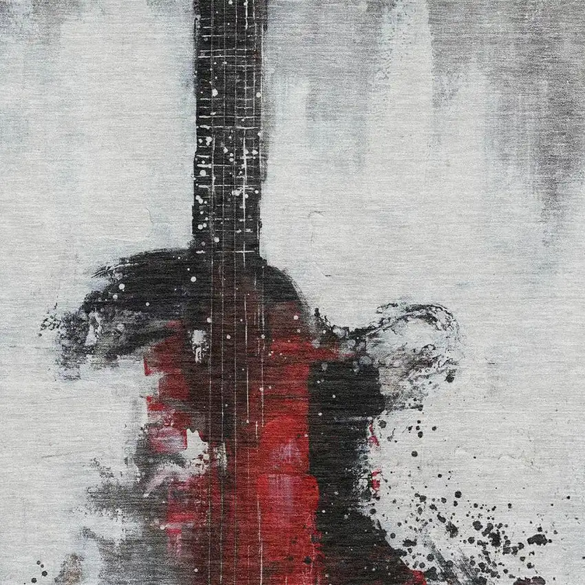 Gray And Red Abstract Washable Area Rug With UV Protection Photo 3