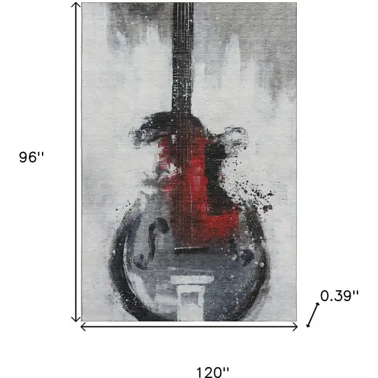 Gray And Red Abstract Washable Area Rug With UV Protection Photo 9