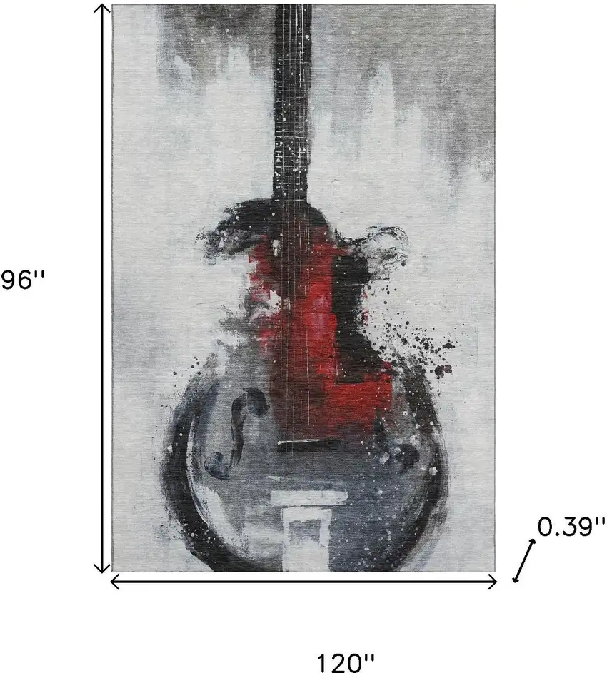 Gray And Red Abstract Washable Area Rug With UV Protection Photo 9