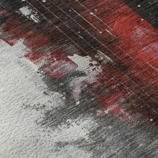 Gray And Red Abstract Washable Area Rug With UV Protection Photo 8