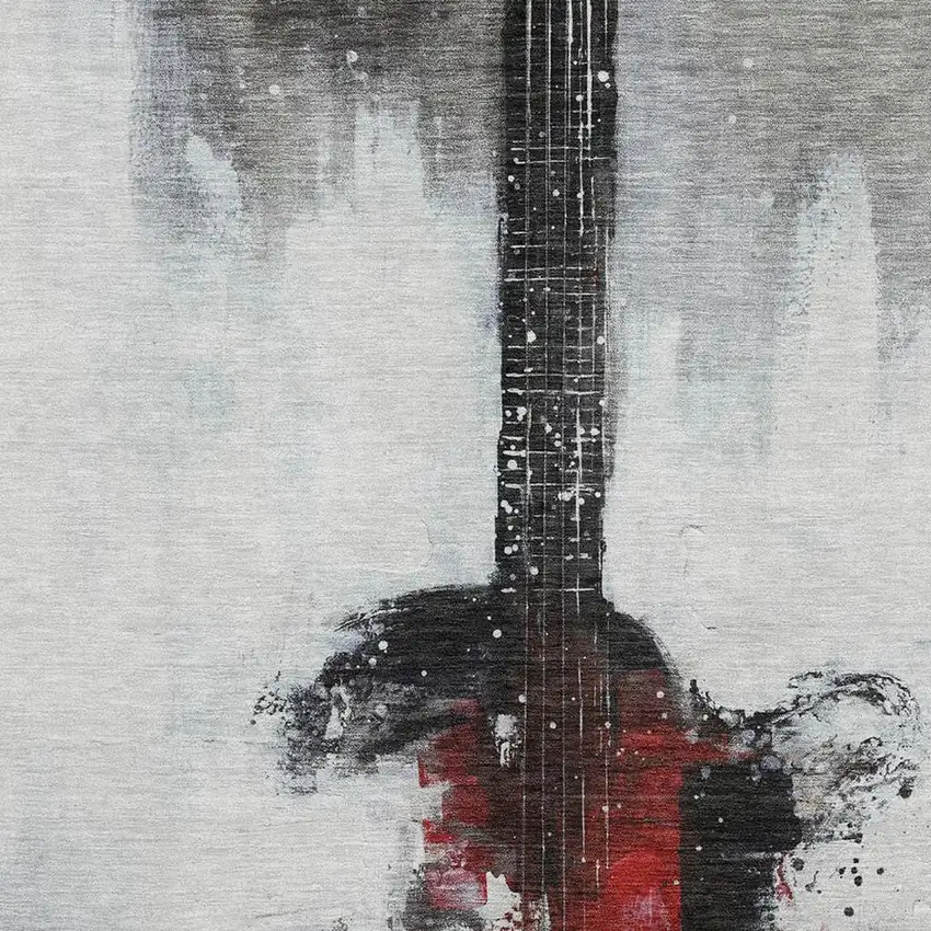 Gray And Red Abstract Washable Area Rug With UV Protection Photo 3