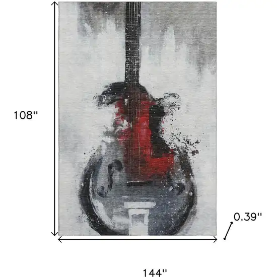 Gray And Red Abstract Washable Area Rug With UV Protection Photo 9