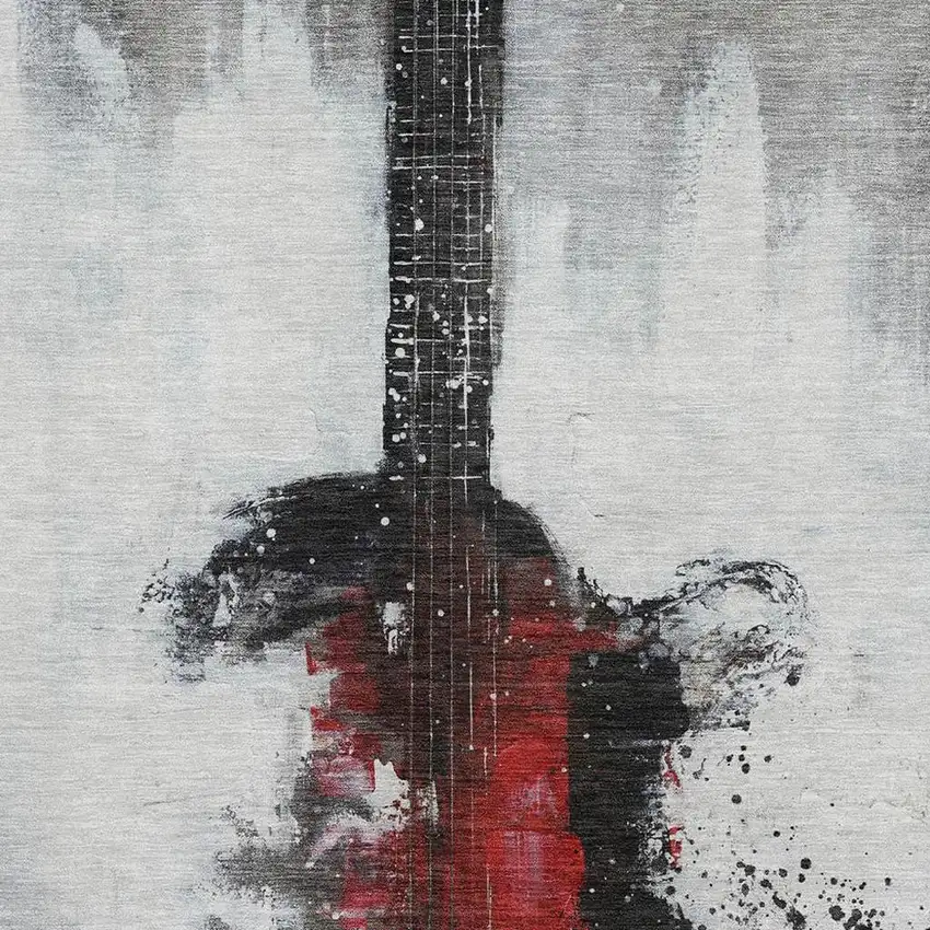 Gray And Red Abstract Washable Area Rug With UV Protection Photo 3