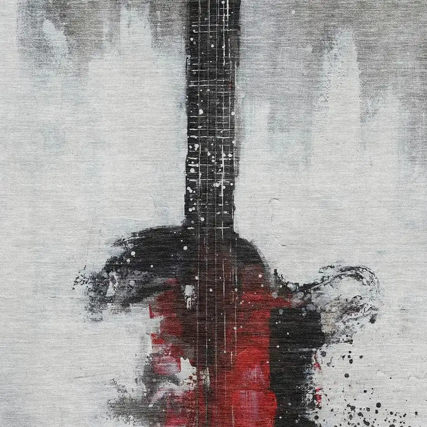 Gray And Red Abstract Washable Area Rug With UV Protection Photo 3