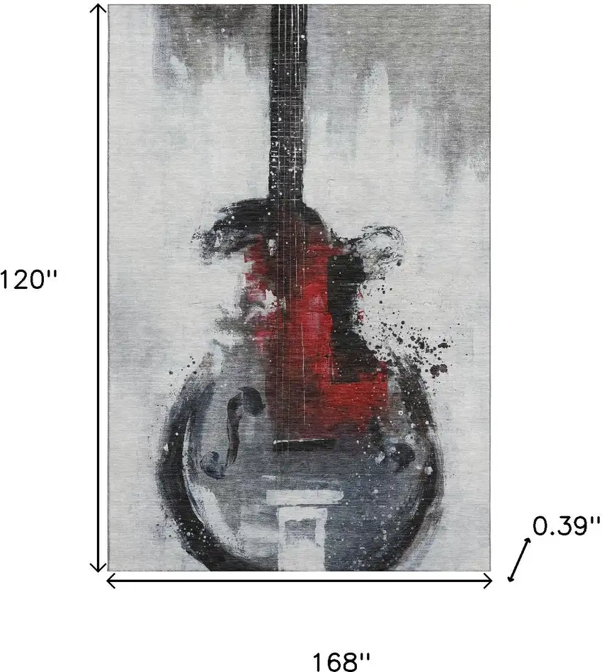 Gray And Red Abstract Washable Area Rug With UV Protection Photo 9