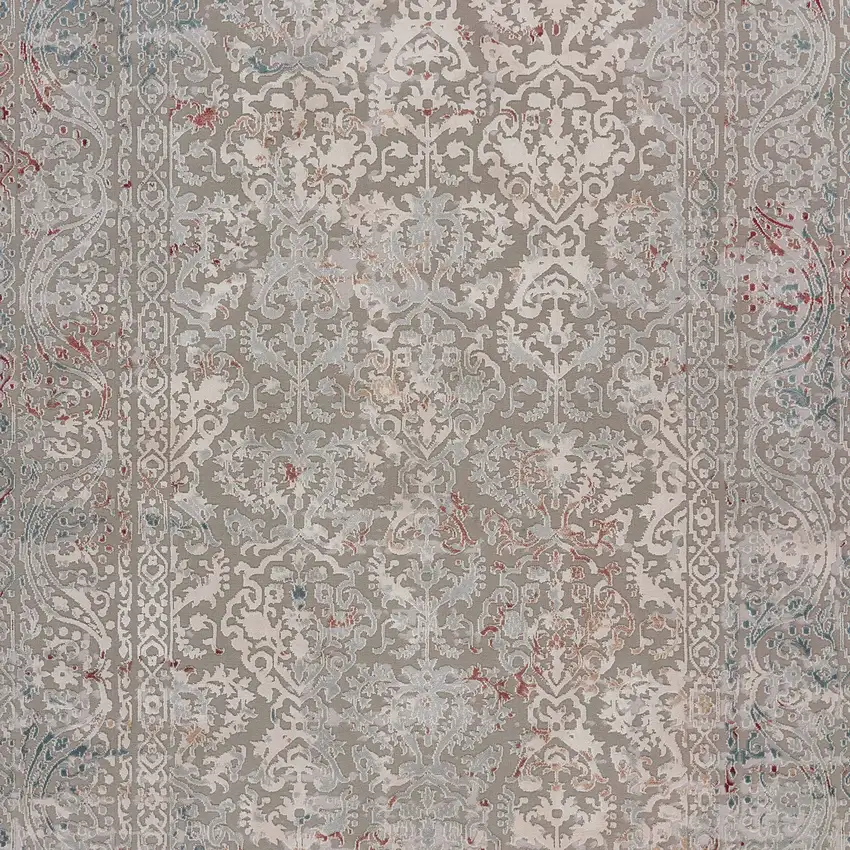 Gray And Red Medallion Distressed Area Rug Photo 6