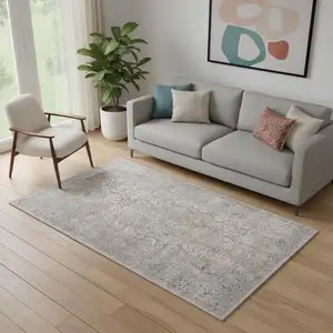 Photo of Gray And Red Medallion Distressed Area Rug