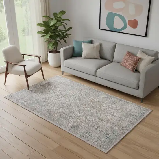 Gray And Red Medallion Distressed Area Rug Photo 1