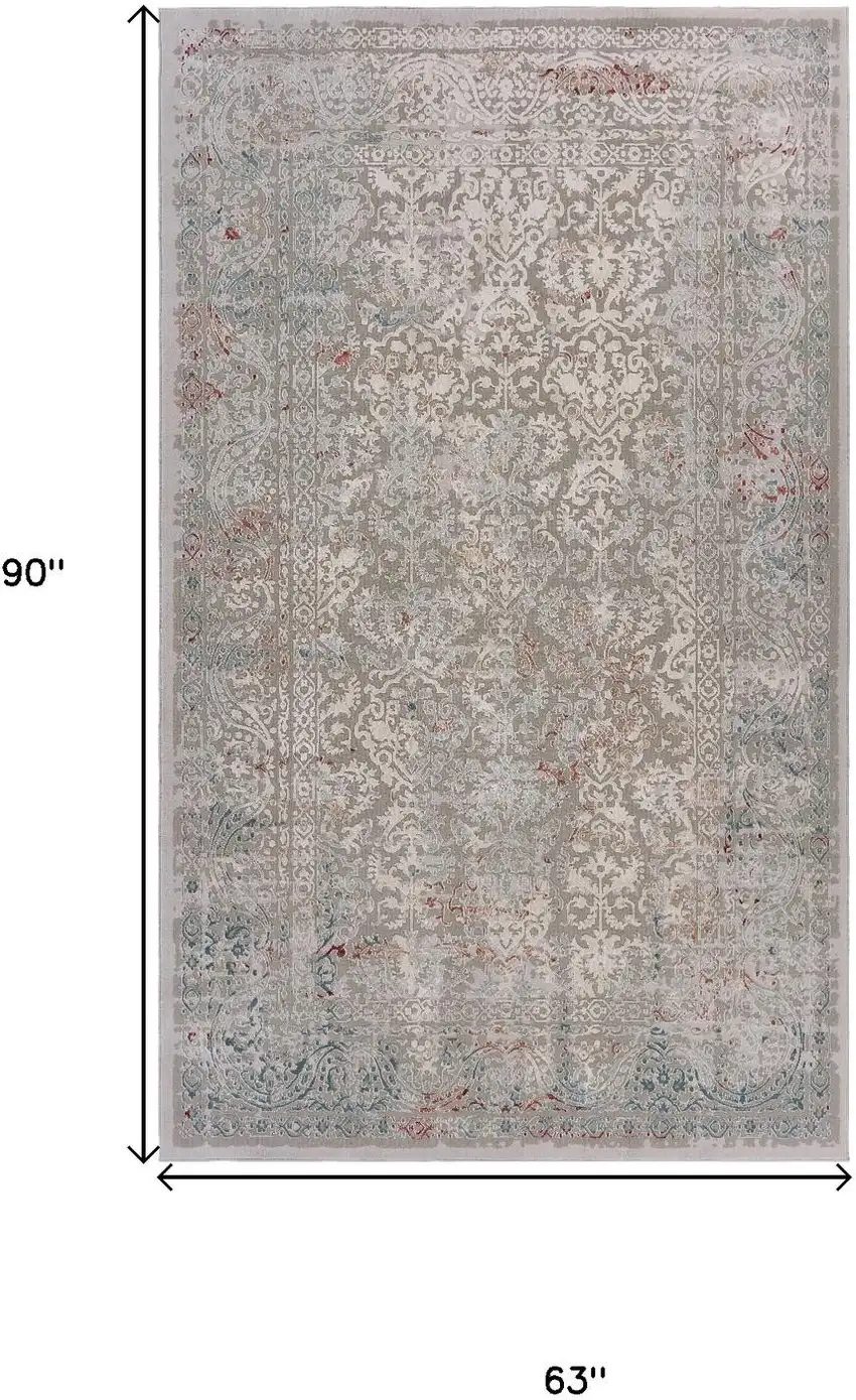 Gray And Red Medallion Distressed Area Rug Photo 3